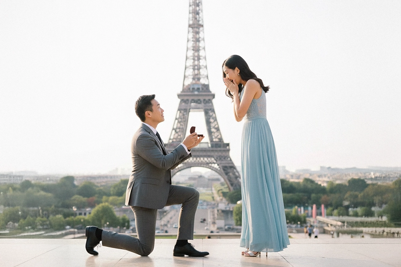 Engagement couple portraits at golden hour