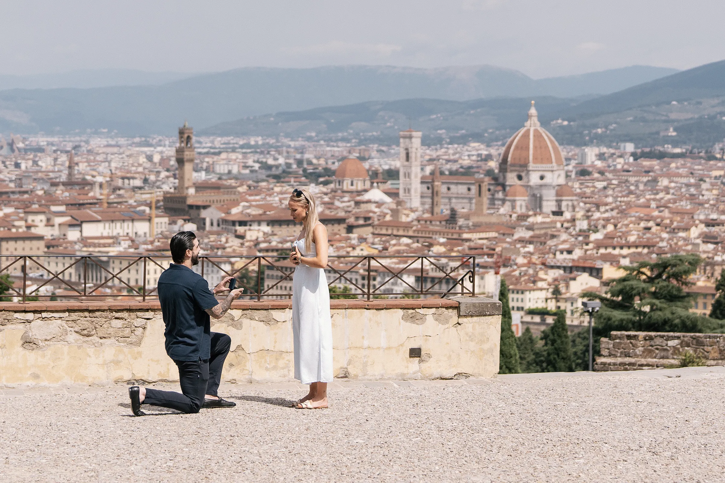 Surprise proposal in Florence overlooking the Duomo and city skyline